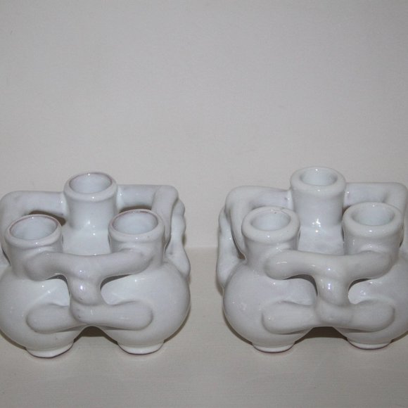 Vintage Met Museum “Unity” White Ceramic Decorative Candlesticks Holders a Pair - Picture 1 of 7